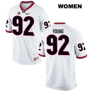 Women's Georgia Bulldogs NCAA #92 Justin Young Nike Stitched White Authentic College Football Jersey OEV0654EP